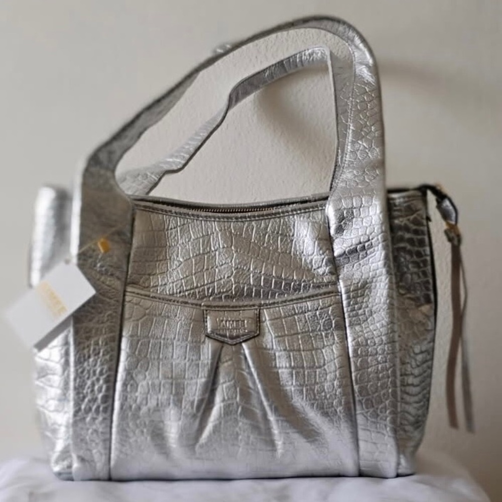 Aimee Kestenberg Silver Croc-Embossed Tote